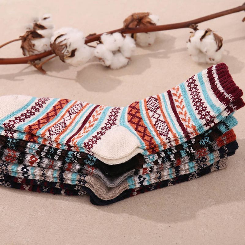 HAN❀ 5Pair Mens Wool Cashmere Socks Warm Winter Thick  Vintage Stripe Male Sock