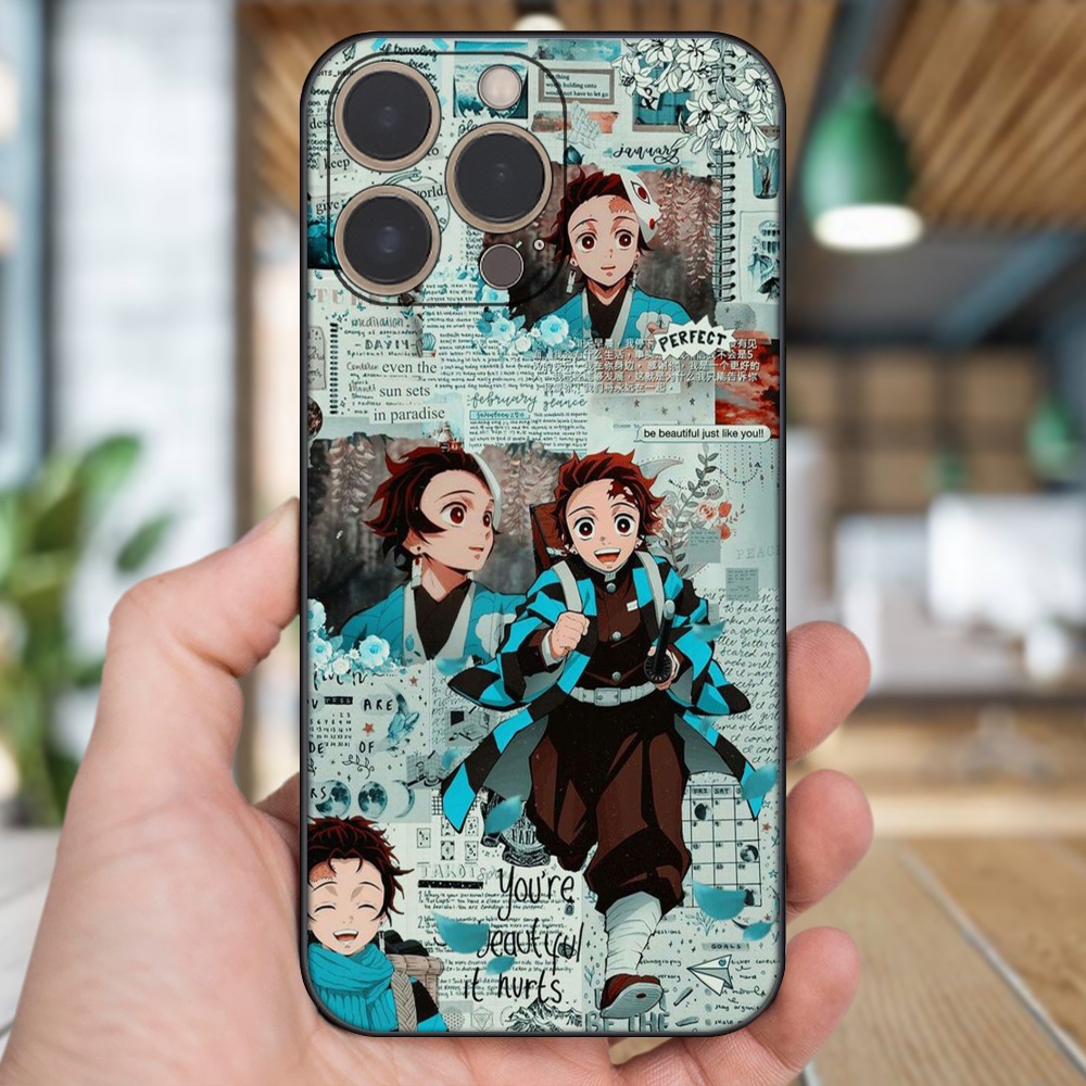 Ốp lưng iPhone 13 Pro dẻo đen cạnh vuông in hình Tanjiro Kimetsu No Yaiba