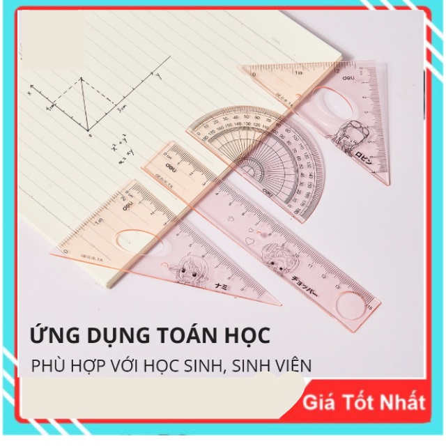 Bộ 4 dụng cụ eke học sinh Klong - 1 bộ eke thước kẻ đo góc tam giác vuông