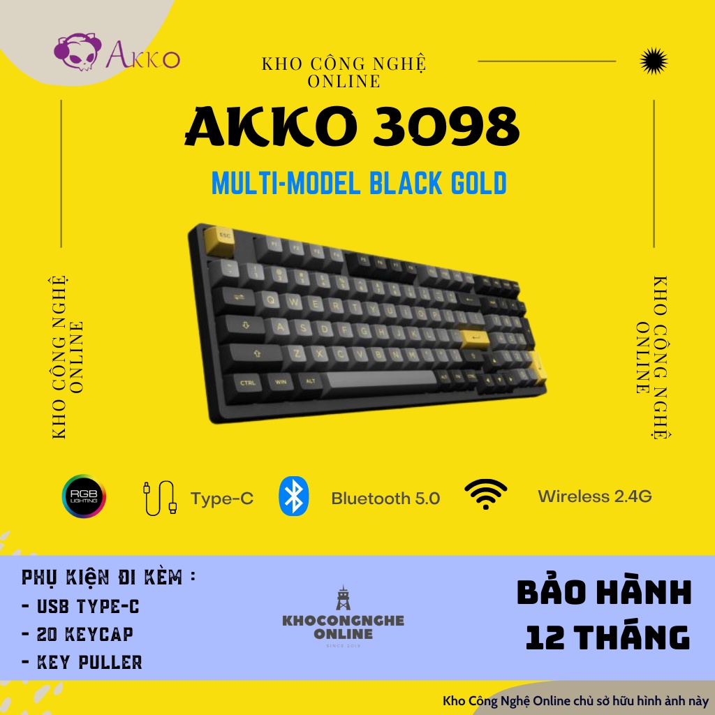 Bàn phím cơ AKKO 3098 Multi-modes (Led RGB/Bluetooth/Wireless 2.4G/Hotswap/Foam tiêu âm/Foam Đáy/Pre-lube)