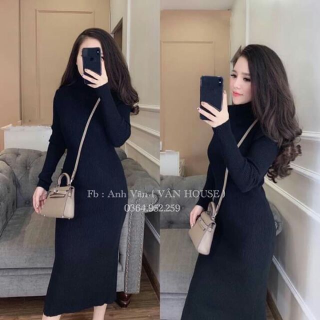 Váy Body Len Tăm Cổ Lọ Hàng Xịn