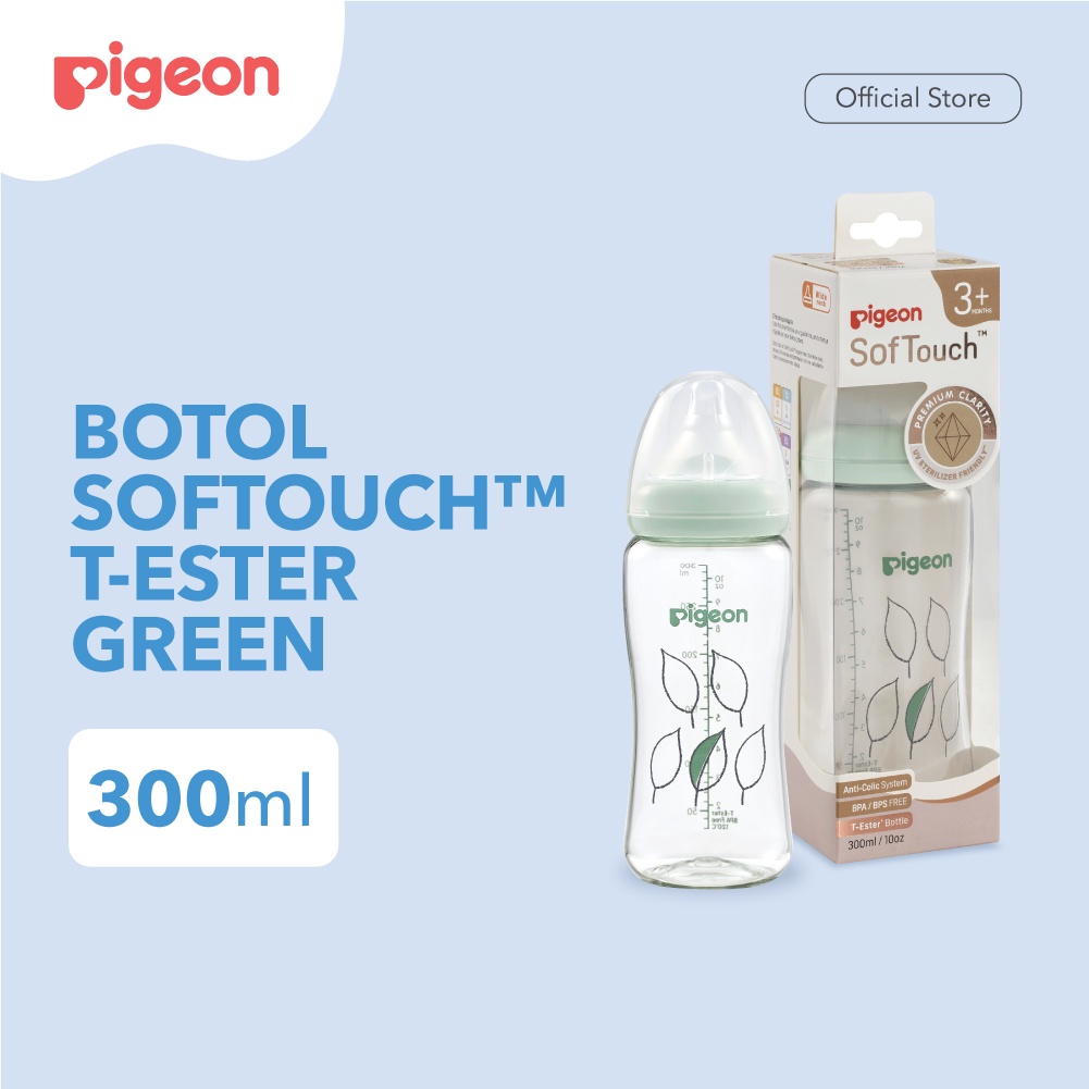 Bình Sữa Pigeon 300ml Cổ Rộng Màu Xanh Lá Nhạt W / P-Plus