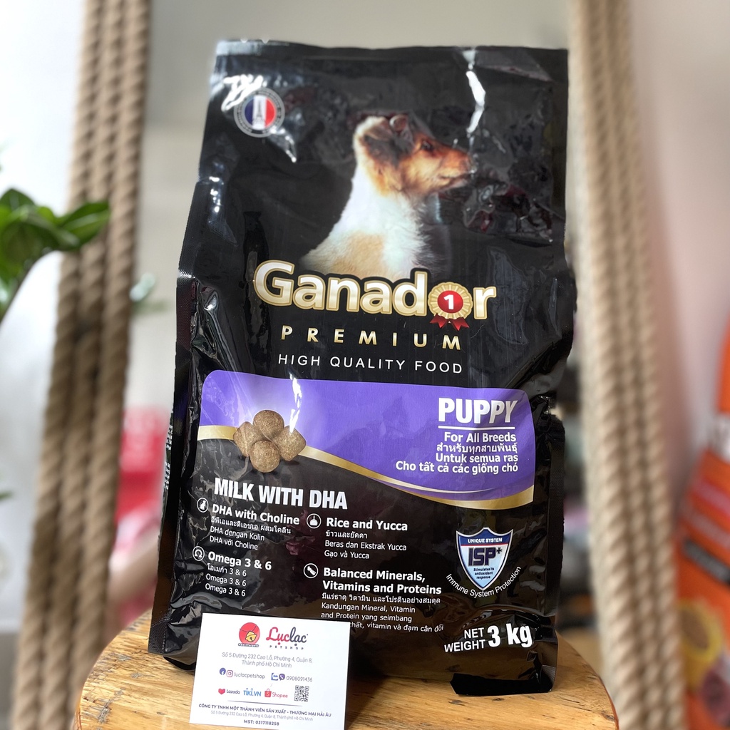 Hạt Ganador Premium Puppy cho Chó con vị sữa &amp; DHA - Túi 3kg