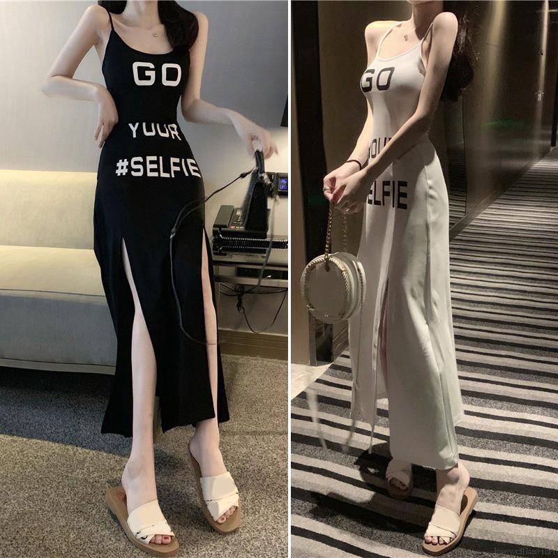 [Baywellfashion]Đầm sát nách dây mảnh hoạ tiết chữ thiết kế xẻ quyến rũ | BigBuy360 - bigbuy360.vn
