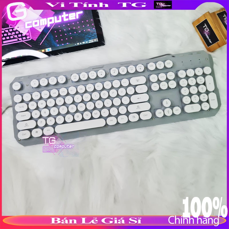 Bàn phím giả cơ gaming có led có dây nút tròn đế hợp kim màu trắng / đen ,.... VTTG40