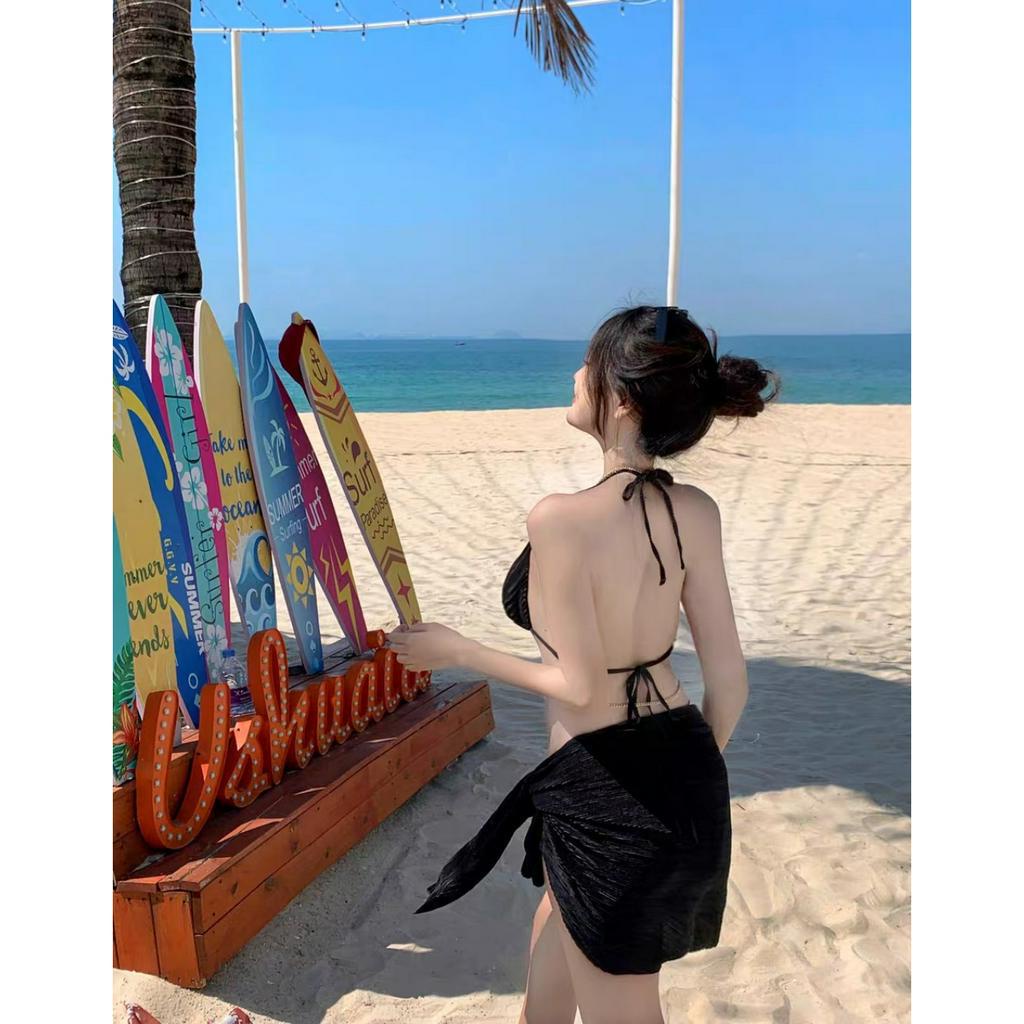Bikini 2 mảnh sieeui sexy có kèm khắn quấn đen , đồ tắm biển