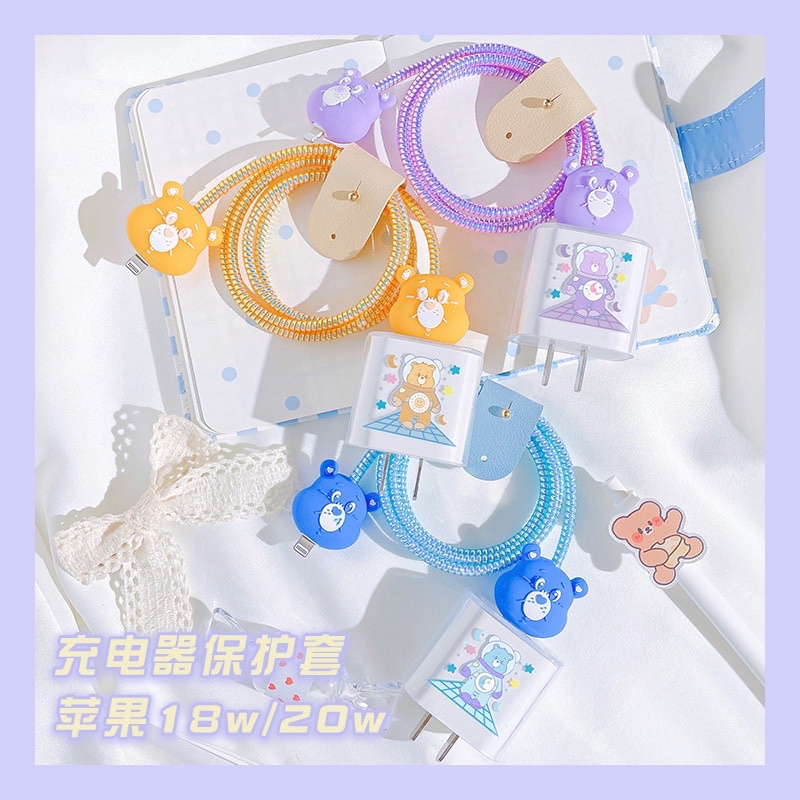 Combo bọc bảo vệ cốc sạc hình siêu cute + thú bảo vệ dây sạc ( 18w/ 20w )