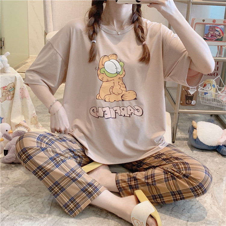 Bộ Đồ Ngủ Pijama Tay Ngắn Họa Tiết Dễ Thương Thời Trang Cho Nữ