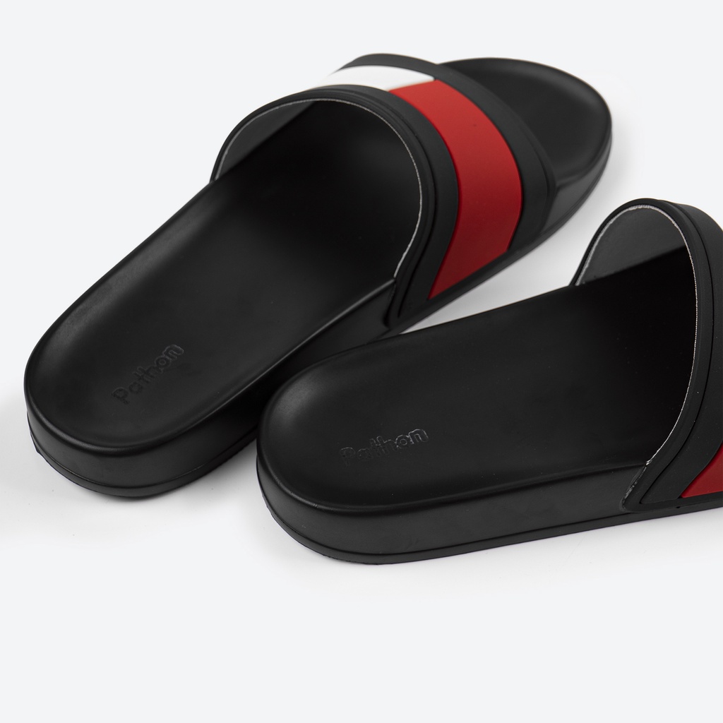 Dép nam nữ quai ngang slipper Pathon PVC và đế PU đen quai 3 màu kết hợp SD56