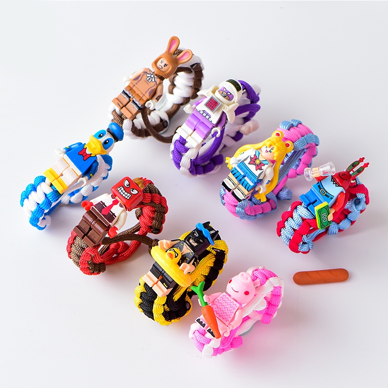 Hoạt Hình Vòng Tay Dây Bện Mặt Khối Lắp Ráp Dễ Thương Có Thể Điều Chỉnh Cho Bé