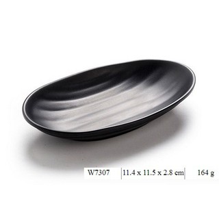 Đĩa nhựa đen Hàn Quốc hình oval đựng thịt nướng BBQ 15*11.5 cm W7307