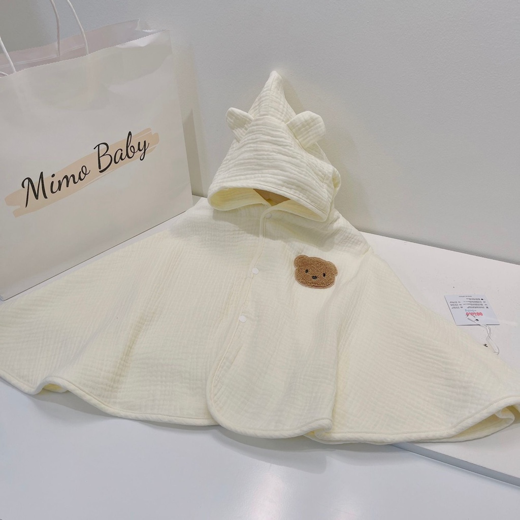 Áo choàng gấu mùa thu chất liệu xô muslin 4 lớp dễ thương cho bé Qa34 Mimo Baby