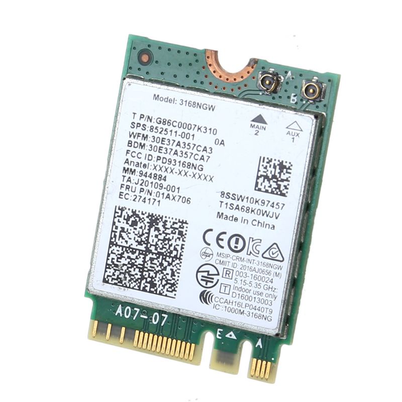 Thẻ Mạng Wifi Băng Tần Kép Mini 2.4 / 5G Cho Intel 3168 AC 3168NGW NGFF M.2 802.11ac