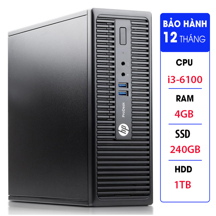 Case máy tính đồng bộ HP ProDesk 400G3 SFF, cpu core i3-6100, ram 4GB, SSD 240GB + HDD 1TB Tặng USB thu Wifi