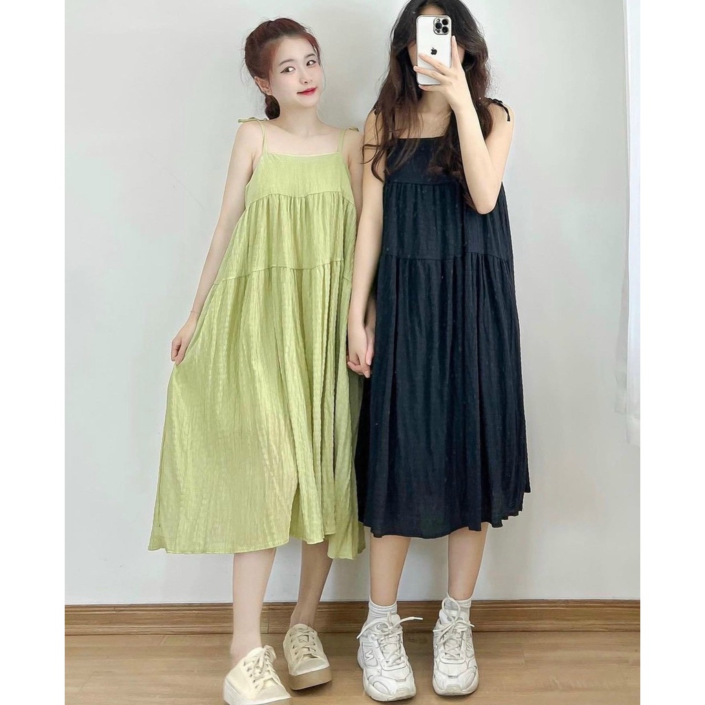 Đầm Maxi Nữ Hai Dây 2 lớp dáng xòe, váy babydoll hai dây siêu xinh Video Ảnh Thật