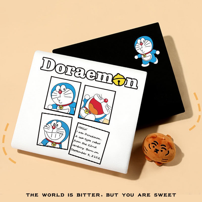 Áo Thun Cotton Ngắn Tay In Hoạt Hình Doraemon Dễ Thương Phong Cách Phương Tây Thời Trang Mùa Hè Cho Cặp Đôi