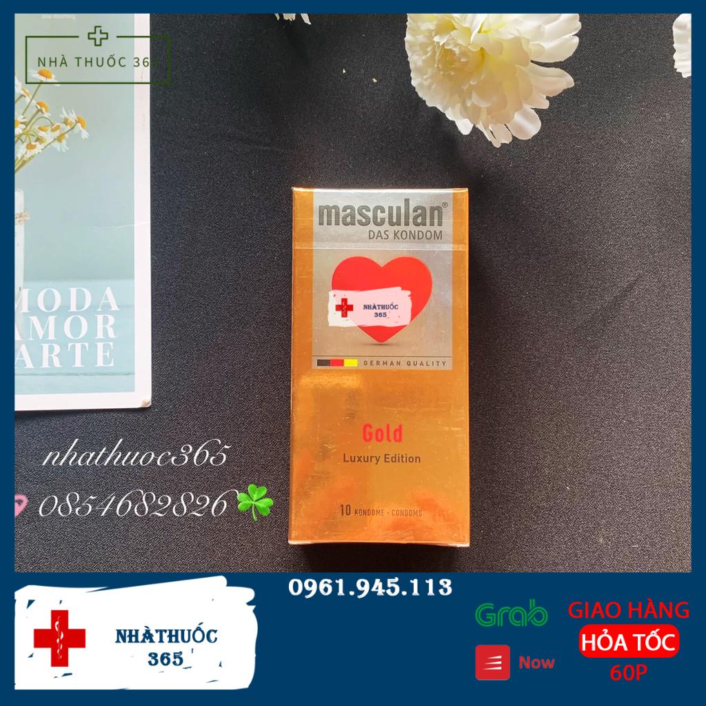 Hộp 10 Bao cao su Masculan Gold Luxury Edition siêu mỏng ánh vàng 9999 hương vani