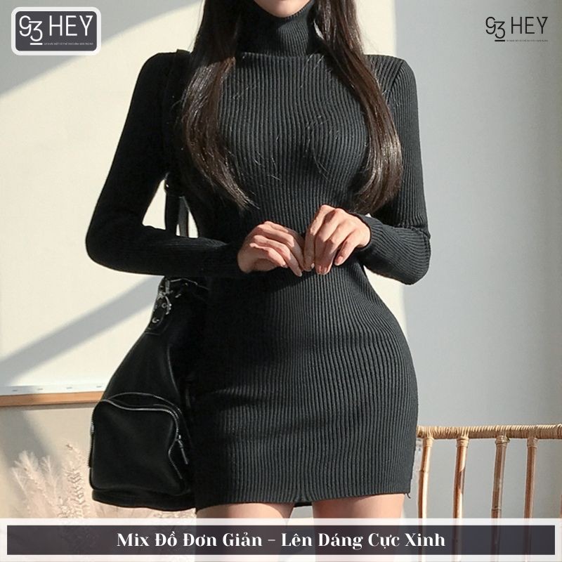 Đầm Len Body Nữ Cao Cổ, Váy Len Dáng Lửng Dài Tay VL01 | WebRaoVat - webraovat.net.vn