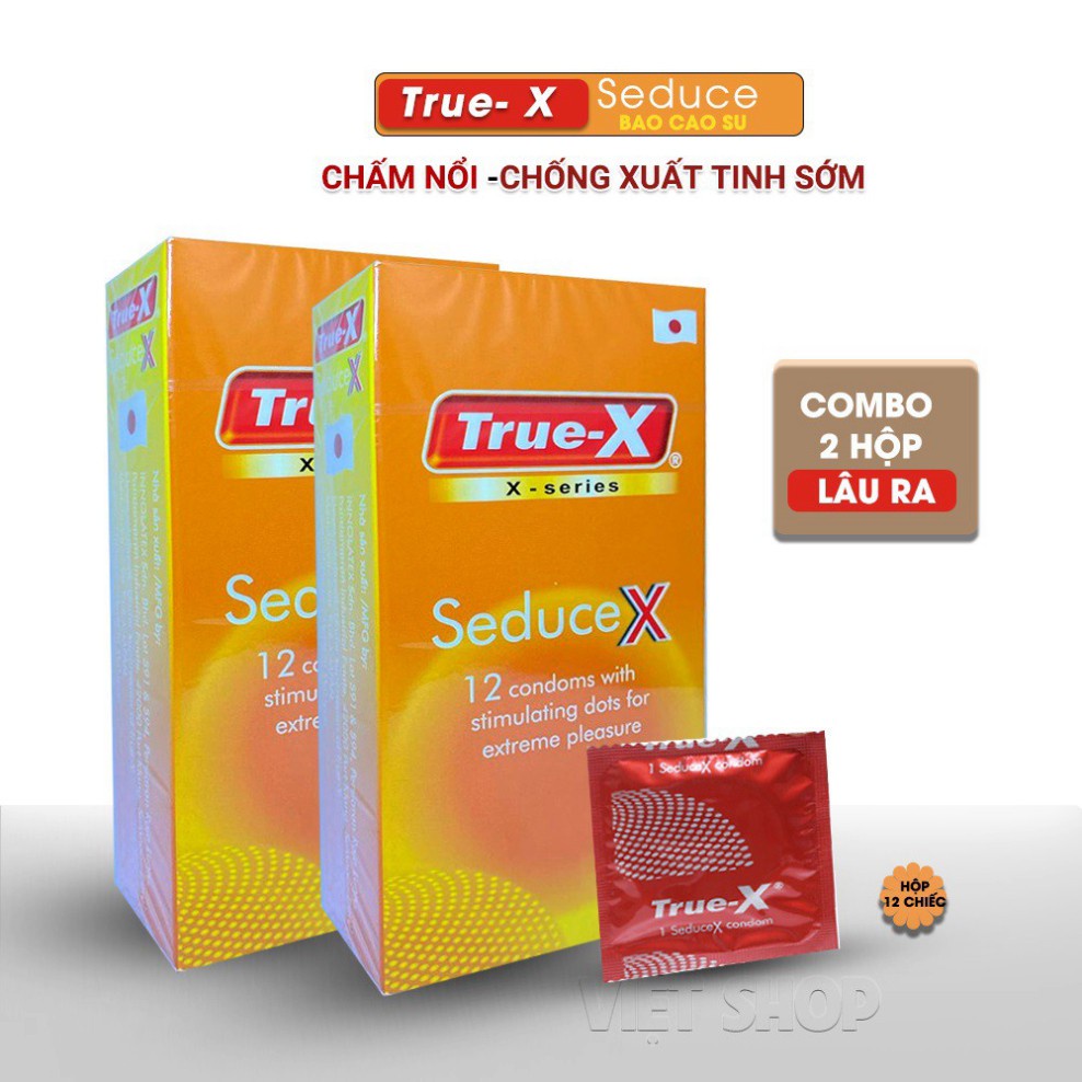 Bộ 2 Hộp Bao cao su gai nổi True-X SeduceX – kéo dài thời gian - Xúc cảm mãnh liệt 2hộp/24 cái
