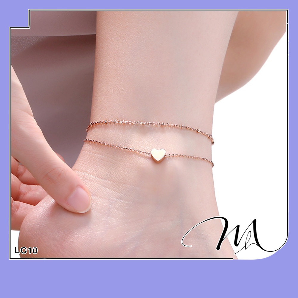 Lắc chân nữ Titan dây đôi hình trái tim nhỏ xinh xắn - Măng’s House LC10