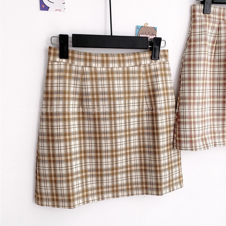 Chân Váy Chữ A Caro Ulzzang Mã CV7886 (ẢNH THẬT)