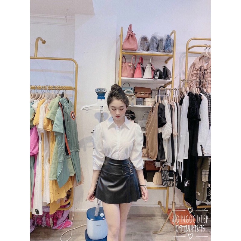 Chân váy da xếp li