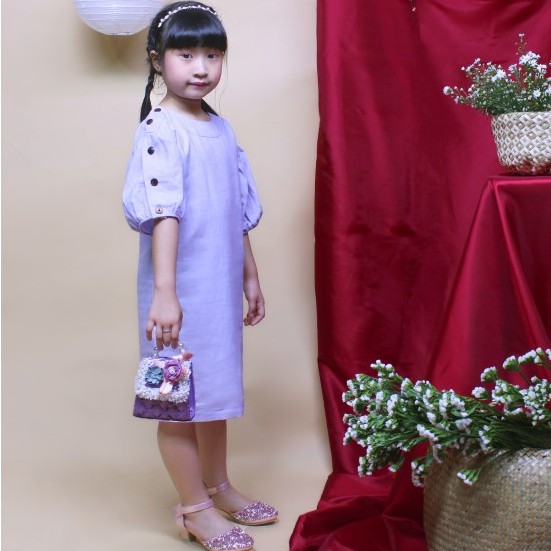 Váy đầm bé gái chất liệu linen tay cài thanh lịch,phom đầm chữ A tinh tế Jadiny