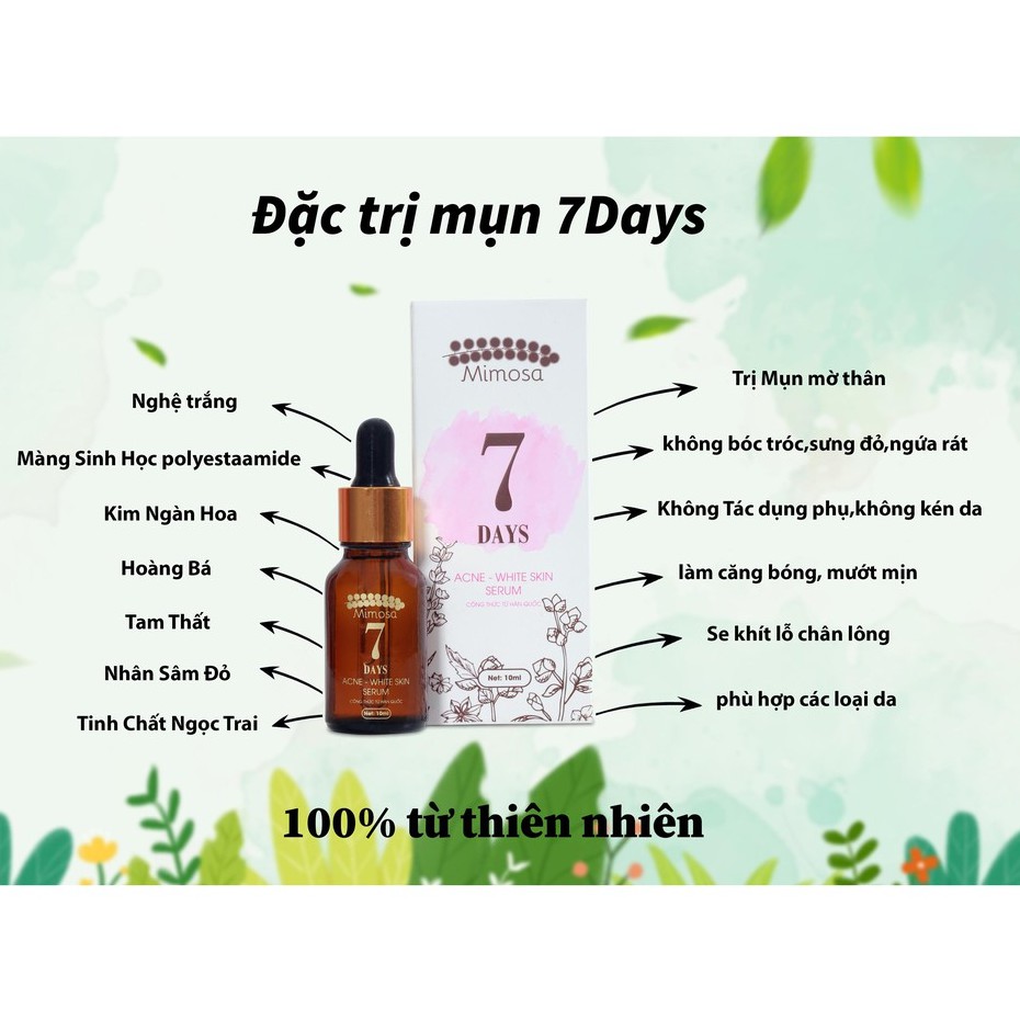 Serum trị mụn, mờ sẹo thâm rỗ Mimosa Acne-White Skin 7 Days 10ml