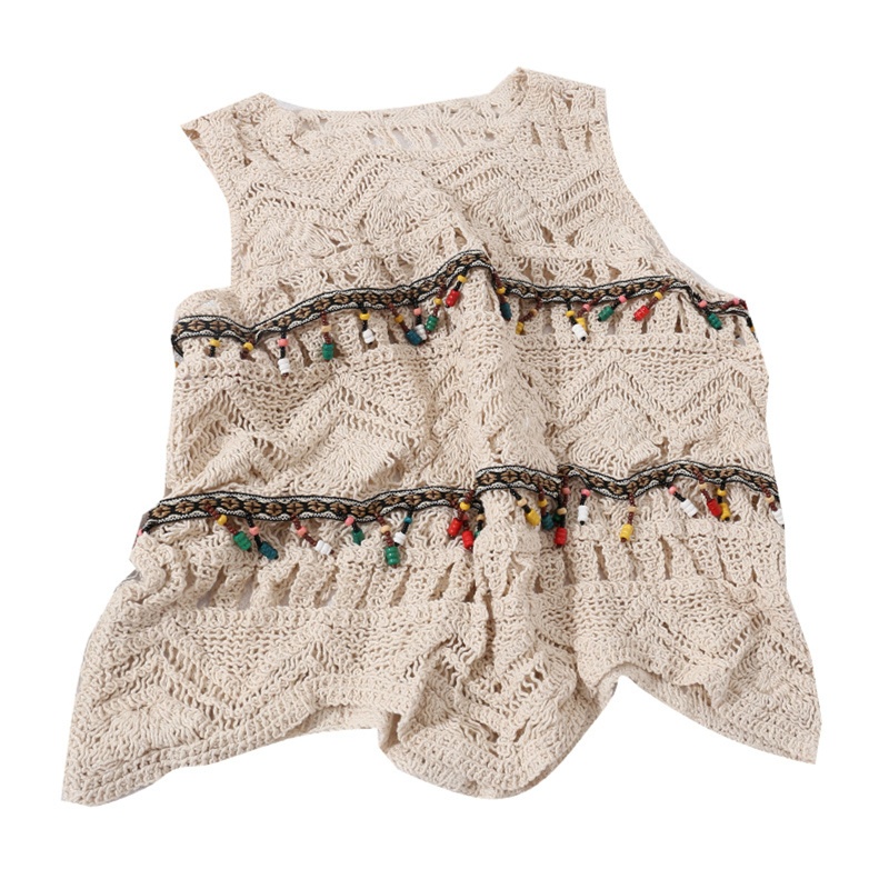 Brroa Ins Áo Crop Top Dệt Kim Không Tay Đính Hạt Phong Cách Boho Hàn Quốc Cho Nữ