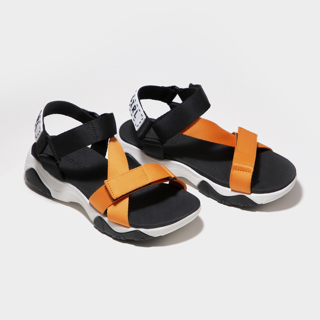 Giày Sandal Shondo Girly Đế Trắng Quai Cam Phối Đen Gim0080