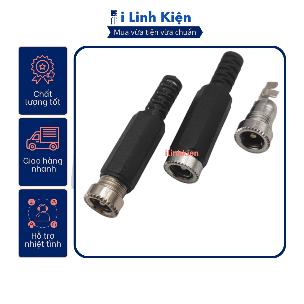 Jack nguồn DC cái 5.5x2.1mm đấu dây vỏ nhựa