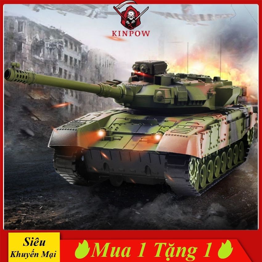 Đồ Chơi Xe Tăng Điều Khiển Từ Xa KINPOW Kích Thước Siêu Lớn, Quay Nòng, Có Nhạc Chiến Đấu