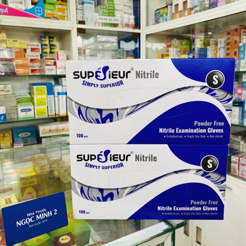 ✅ [Chính Hãng] Găng tay y tế không bột ( size S )nitrile Superieur (hộp 100 cái), bao tay y tế đen, găng tay đen đa năn