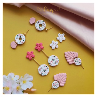Bông tai đất sét hoa anh đào| Trang sức hoa tai thủ công đất sét polymer | LAM Jewelry
