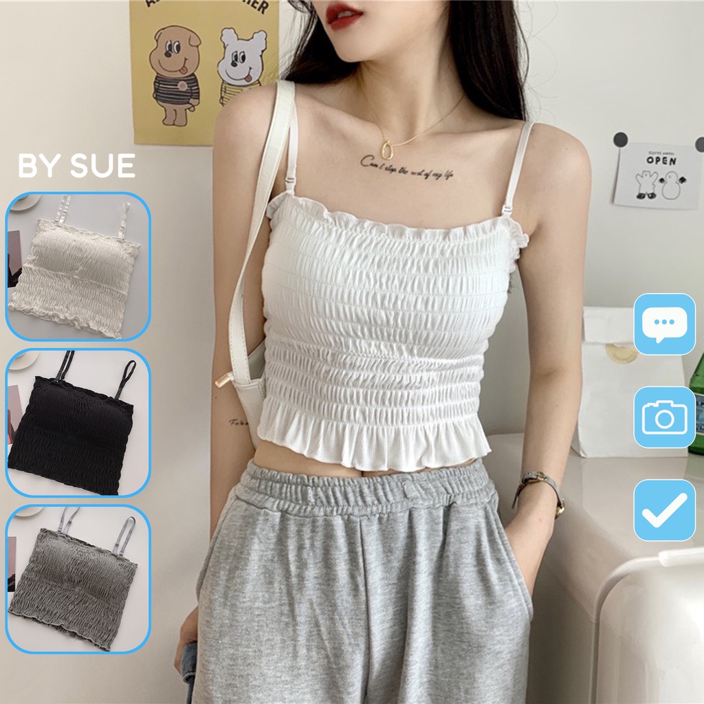 Áo bra 2 dây bèo nhún hot nhẹ nhàng tiểu thư phong cách Hàn Quốc BY SUE AB12