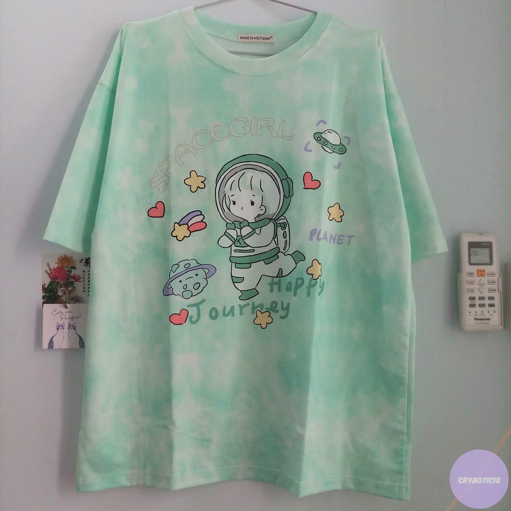[Kèm hình thật Áo tay lở loang màu Tie Dye Space vũ trụ in hình chibi cute cực chất unisex
