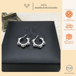 Khuyên tai Chrome heart gia công bạc 925, Bông tai họa tiết 5 bông nổi LeCo