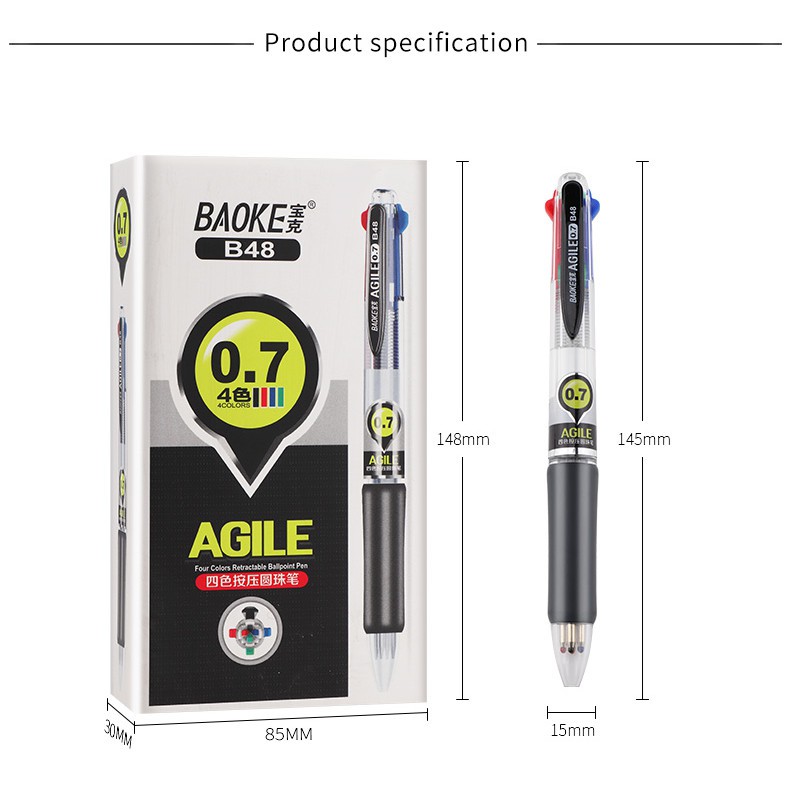 Bút bi 4 màu 0.7mm Agile Baoke B48, sản phẩm chất lượng cao và được kiểm tra chất lượng trước khi giao hàng