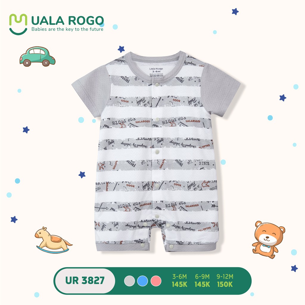 Bodysuit Uala Rogo vải thở cao cấp mềm mịn thoáng mát thấm hút tốt siêu hot in chữ sọc cho bé trai bé gái 3827