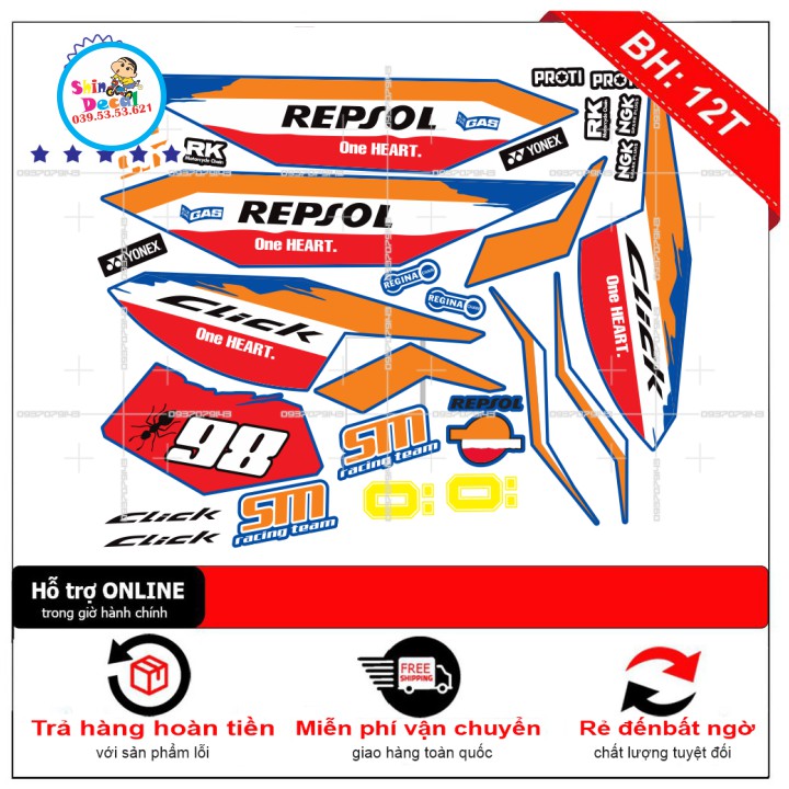 Tem xe Click repsol dán xe xanh