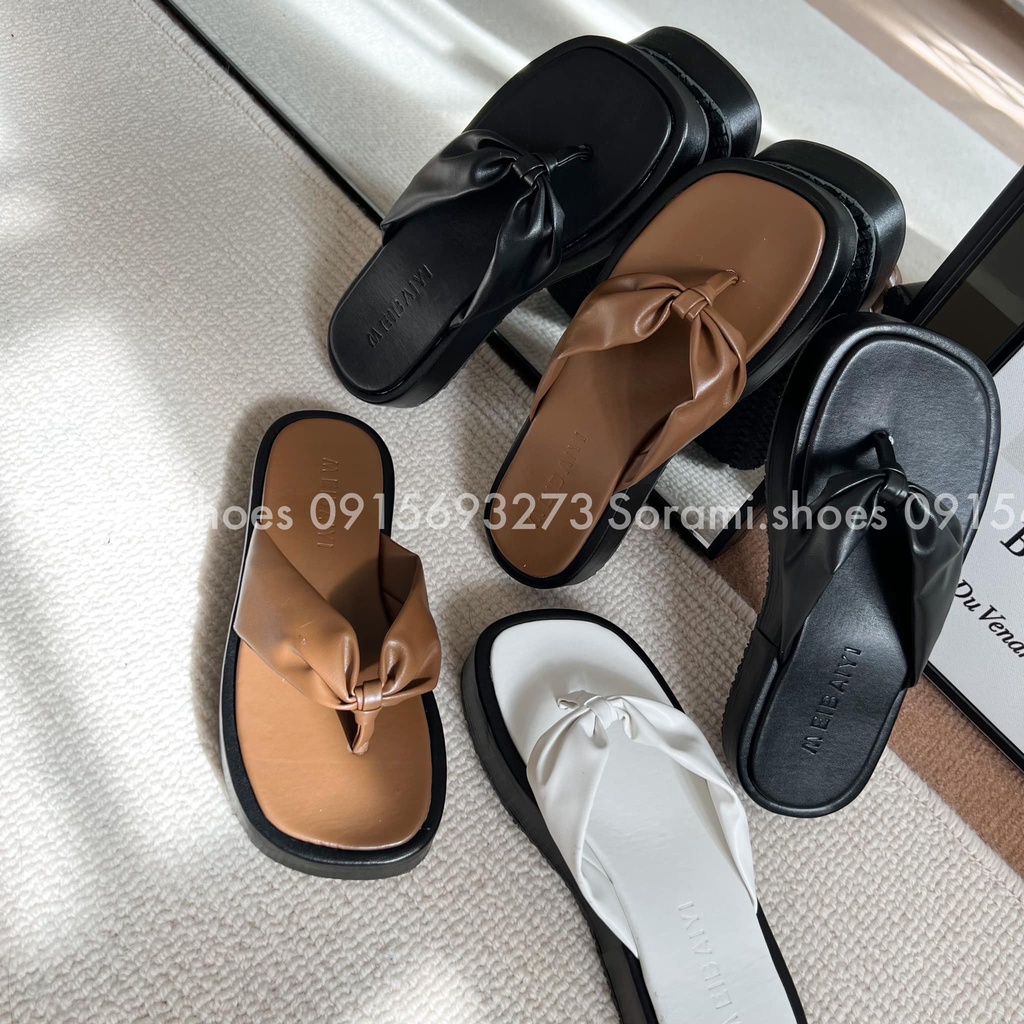Sorami.Shoes | Dép bánh mì quai thắt, dép bánh mì đế cao 4cm