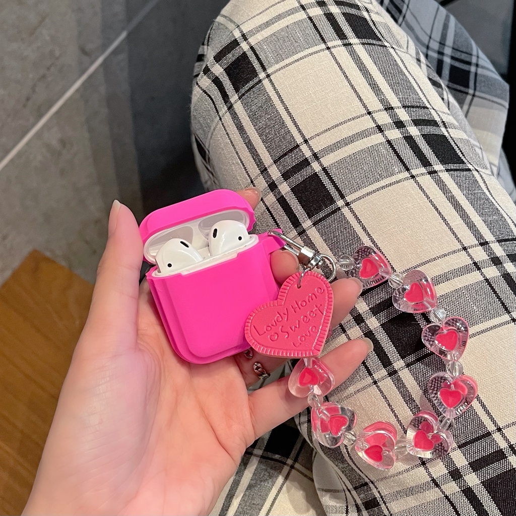 Vỏ Bảo Vệ Hộp Sạc Tai Nghe Bluetooth Airpods 1 / 2 Pro Bằng Tpu Hình Trái Tim Và Dây Xích nwe airpods 3