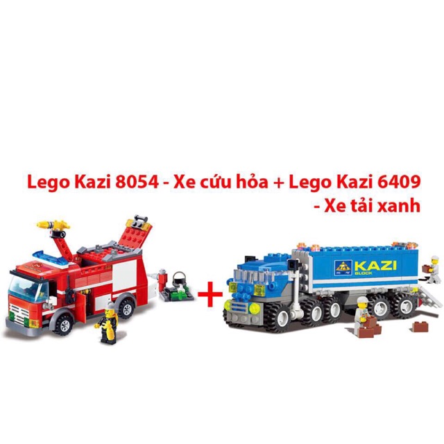 Combo xe cứu hỏa và xe tải xanh KaZi