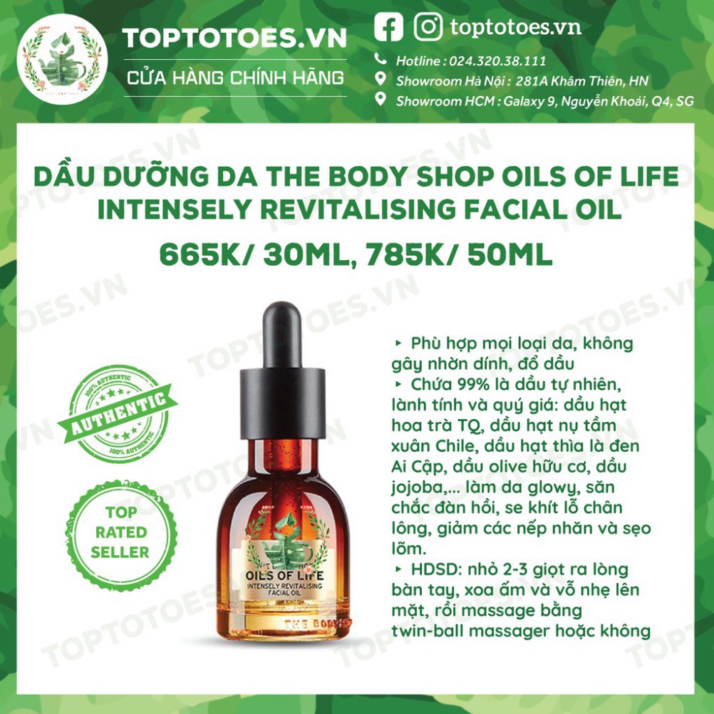 SALE THÔI NÀO Bộ sản phẩm làm căng mọng và trẻ hoá da cao cấp OILS OF LIFE THE BODY SHOP essence, oil, serum, kem dưỡng 