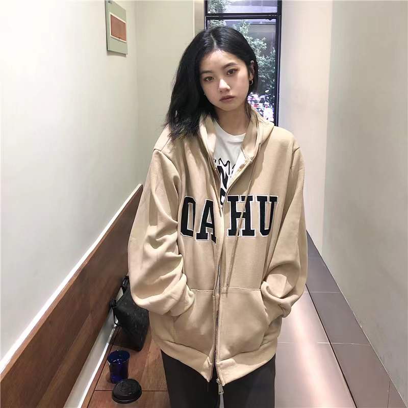 Áo Khoác Hoodie Thể Thao Phong Cách Retro Hàn Quốc Cho Nữ