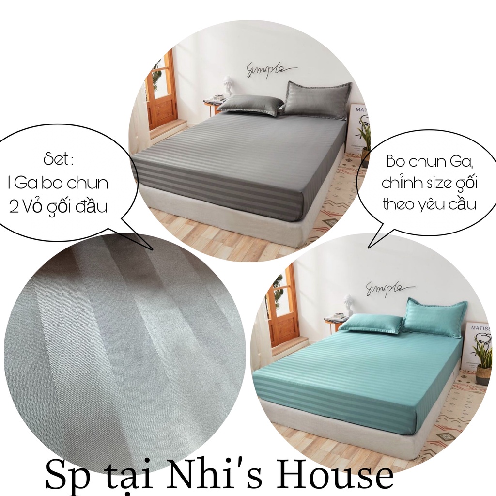 Set ga vỏ gối cotton sọc 3F phong cách khách sạn, vải mềm mịn, không xù lông | BigBuy360 - bigbuy360.vn