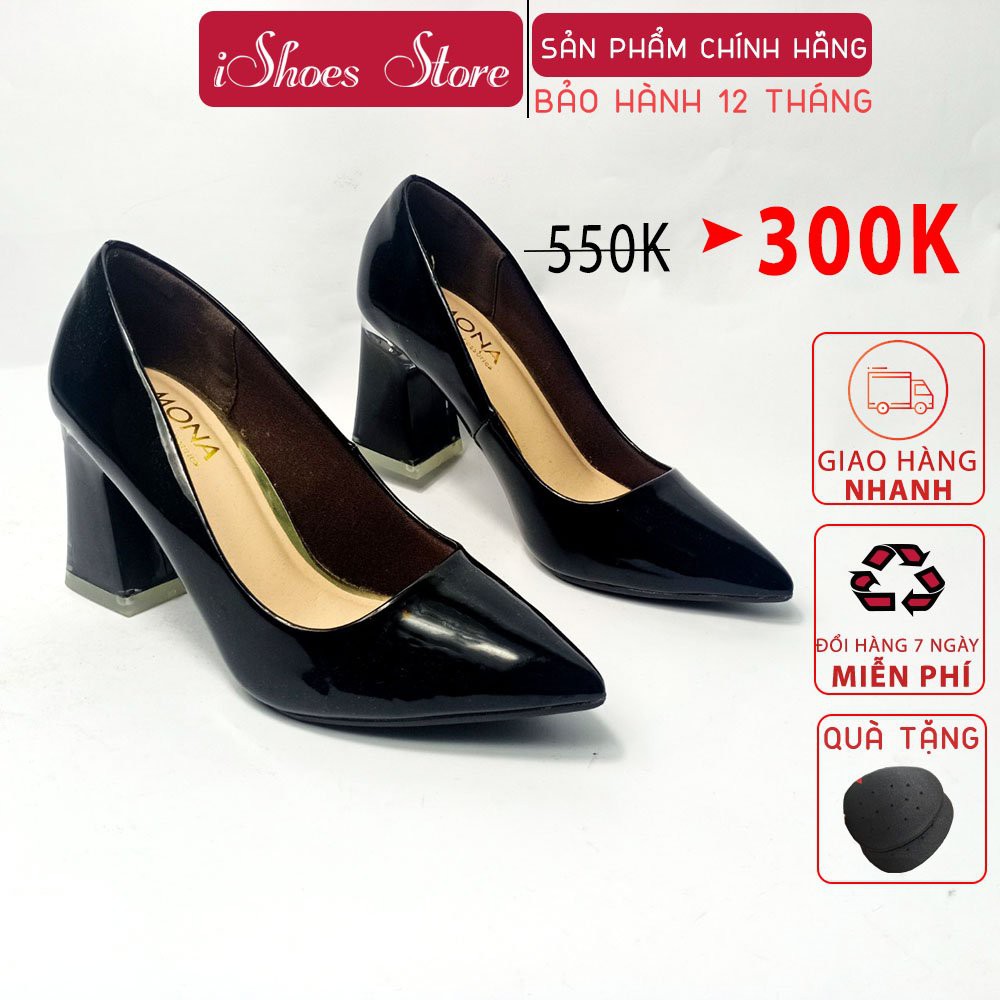 Giày gót vuông da bóng cao cấp MONA - D770