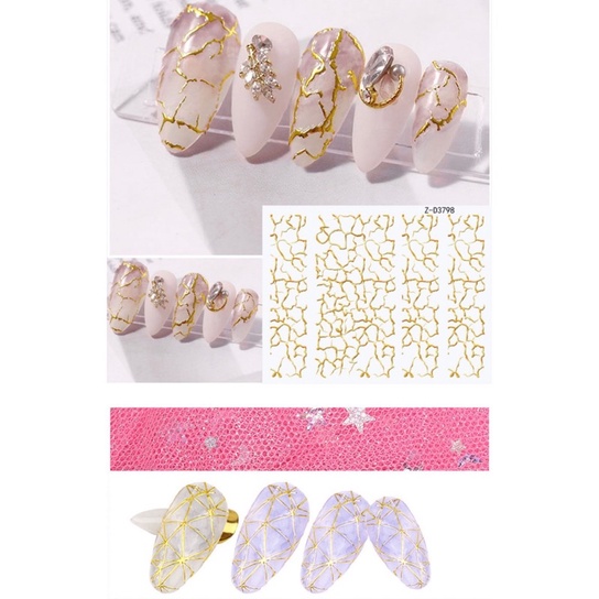 Sticker dán trang trí nail tay và chân shop sẵn số lượng lớn set gồm 4 tấm như hình ạ,mẫu hoa văn nứt tạo vẽ đẹp nail