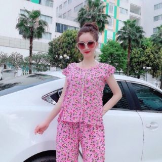 Bộ lanh kẻ và hoa siêu mát
