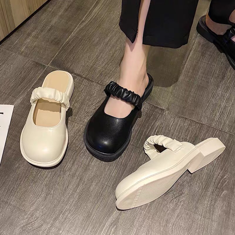 Giày búp bê nữ,Sục Lolita đế cao 2 phân chất đẹp quai xếp ly tôn chân dễ phối đồ
